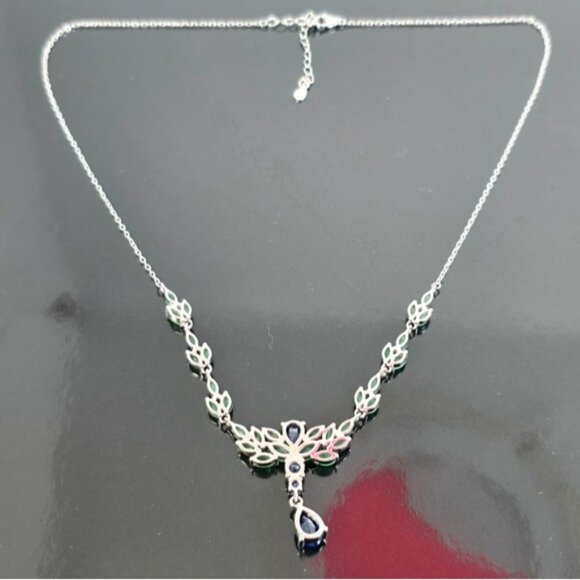 925 Sterling Silver Necklace 18" with Natural Sapphire, Emerald & Tanzanite Gems - Picture 8 of 9